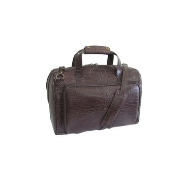 Amerileather Dark Brown Croco-Print 16-inch Leather Carry on Weekend Duffel (#2117-4)