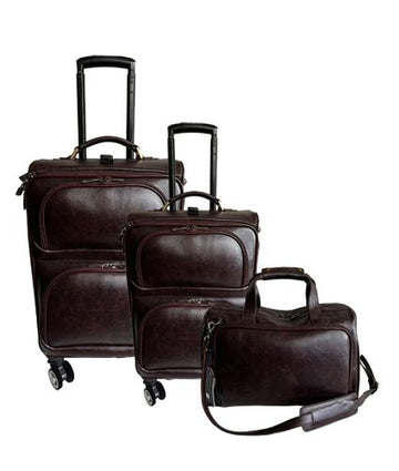 Amerileather Chestnut Leather Three Piece Set Traveler on Spinner Wheels (#8603-8)