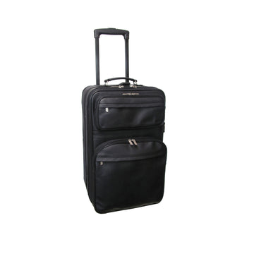 Amerileather Black Leather 26" Expendable Suitcase with Wheels (#89-0)