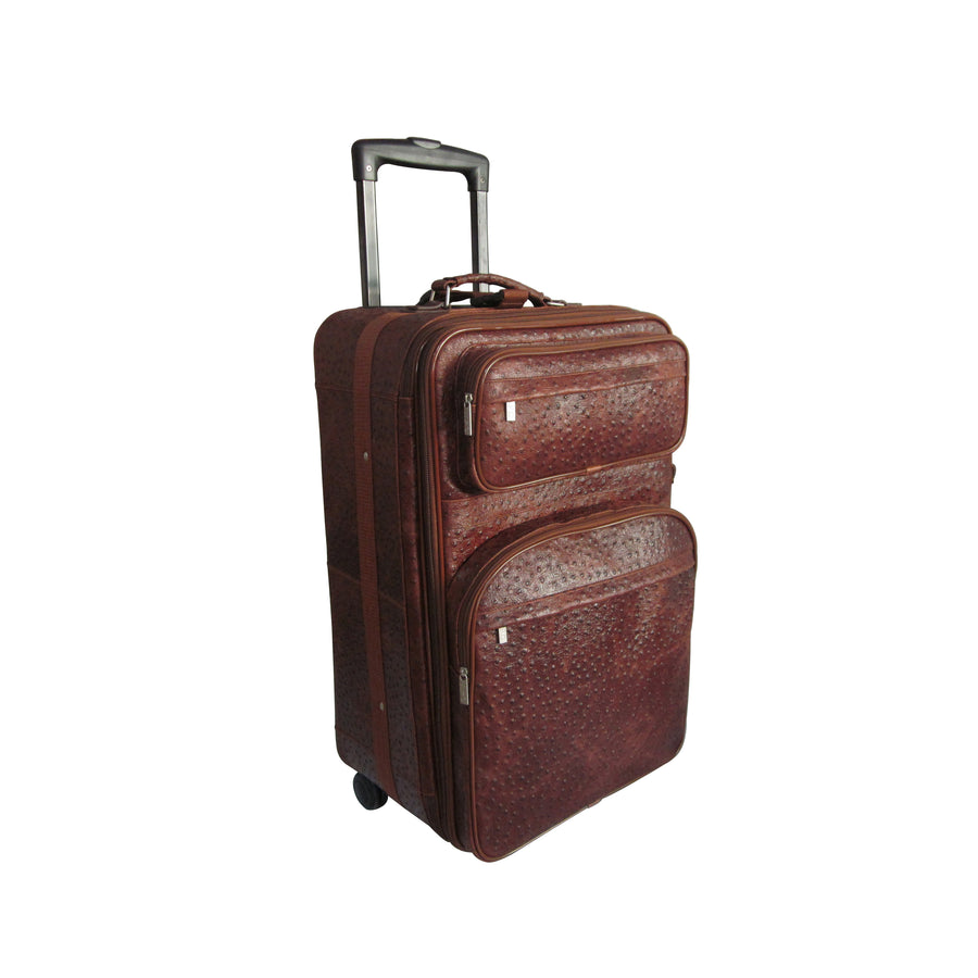 Amerileather Brown Ostrich Print Leather 26" Expandable Suitcase with Wheels (#89-6)