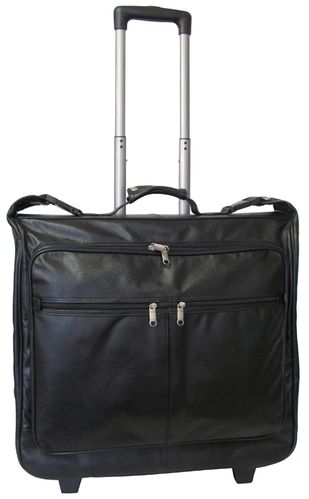 Black Wheeled Leather Garment Bag (#2482-0)