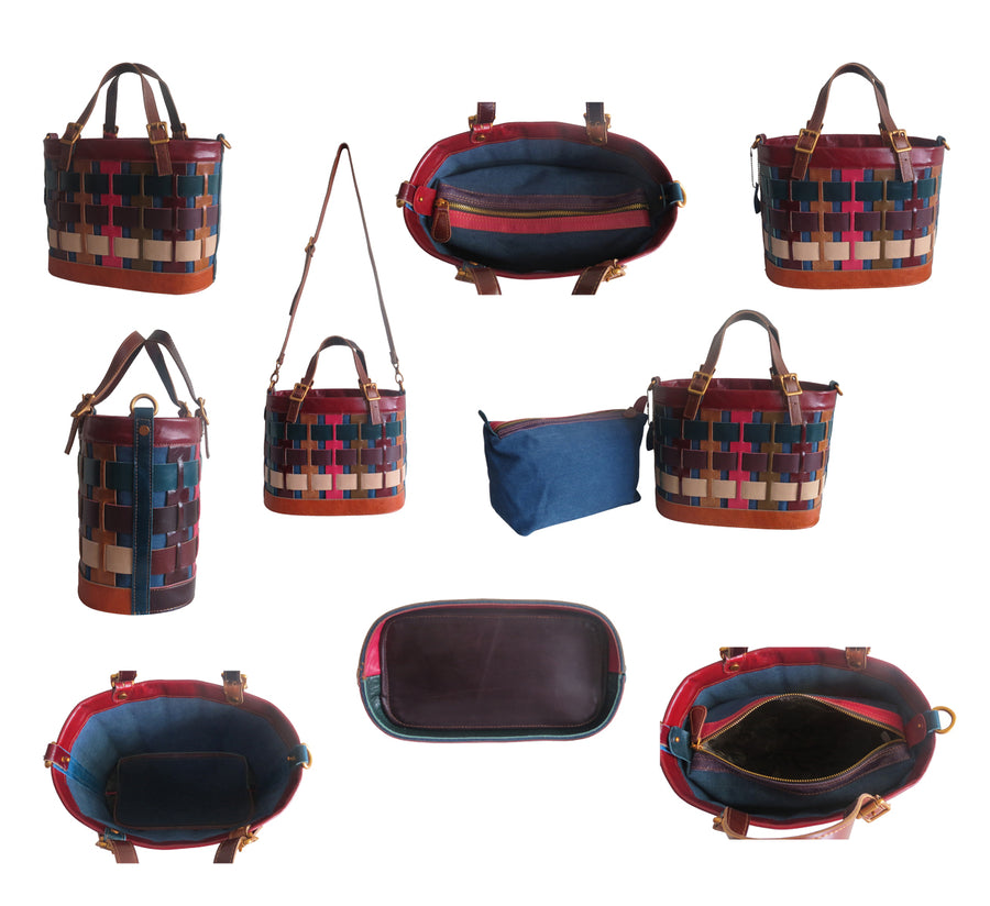 Amerileather Dorgon Leather Rainbow Basket Handbag (#1280-9)