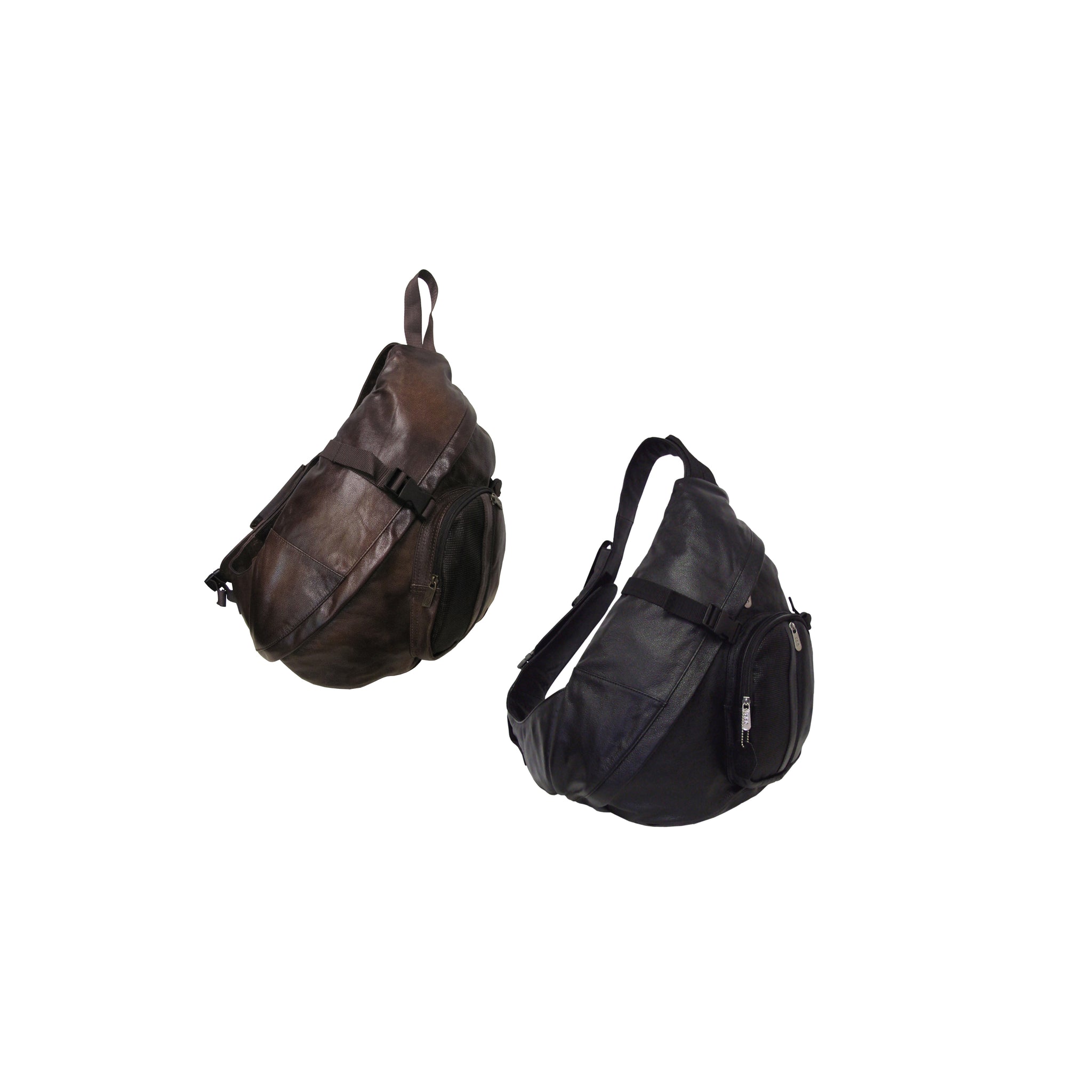 amerileather grylls petite cowhide leather multi pocket sling backpack PC Leather Cross Body Sling Bag (#1519-03) Dark Brown