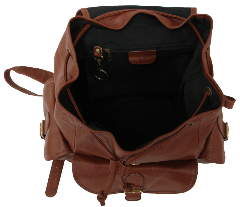 amerileather jumbo leather backpack with adjustable shoulder straps black 190 Amerileather Urban Buckle Flap Backpack; Dark Brown