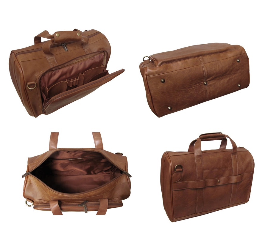 Amerileather Brown Ostrich Print Leather Three Piece Set Traveler (#8003-6)