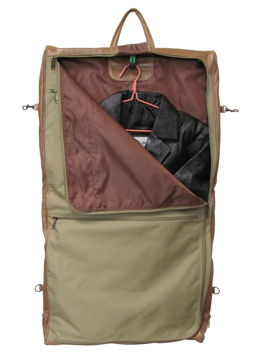Amerileather Brown Leather Chai River Pebble-Print Garment Bag (#2435-1)