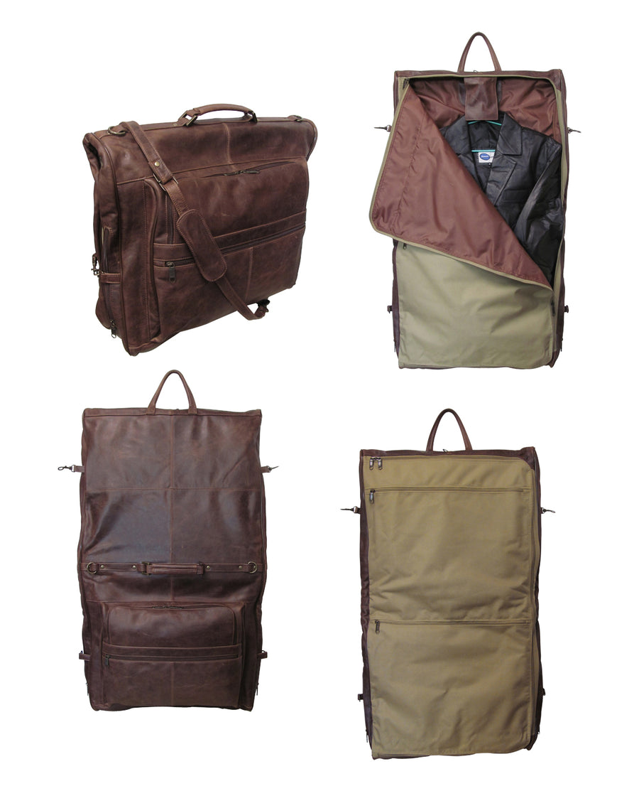 Amerileather Terrazzo Brown Three-suit Leather Garment Bag (#2435-5)