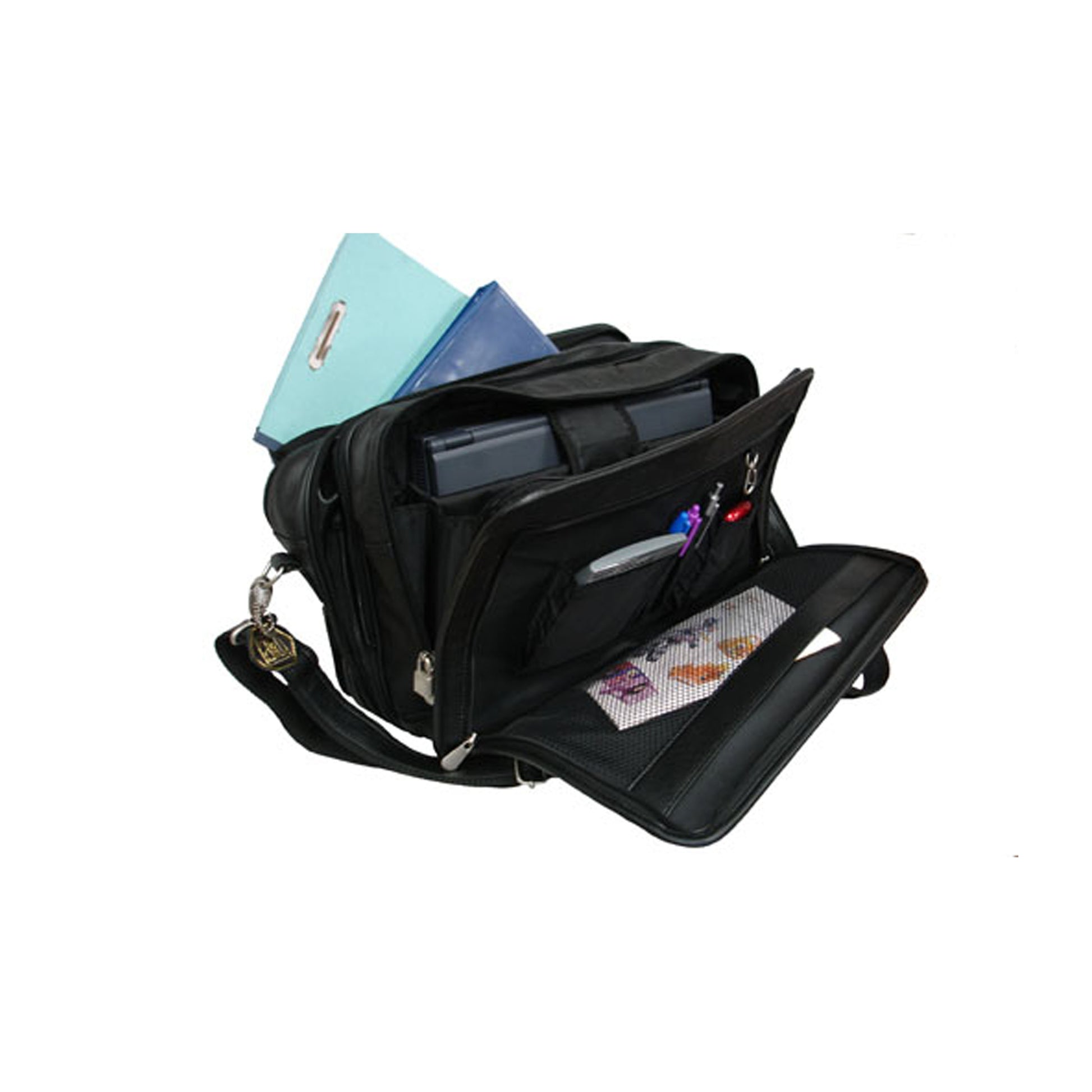 Black Leather Practical Expandable Computer Case (#2438-0)