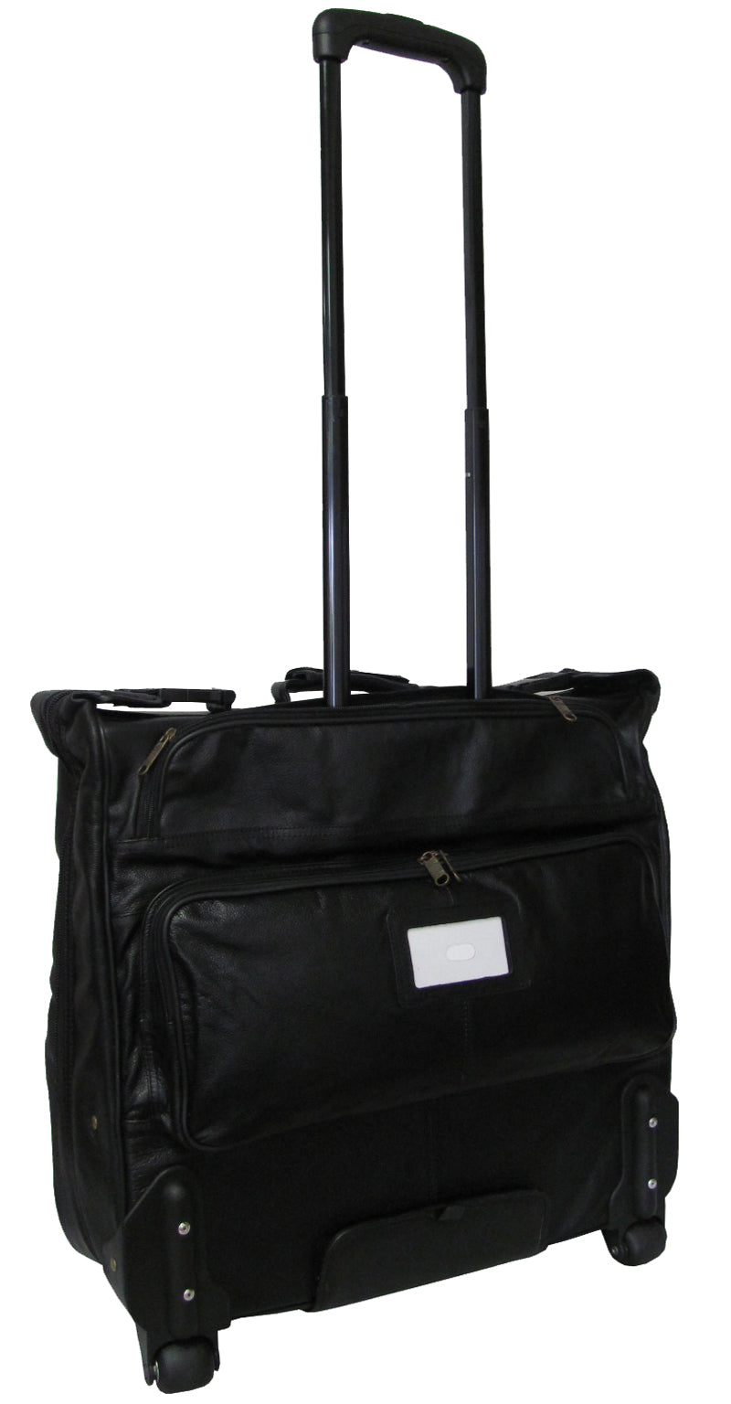 Black Wheeled Leather Garment Bag (#2482-0)