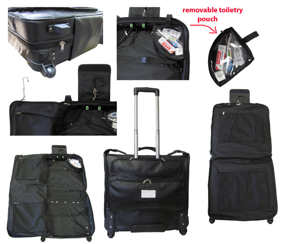 Black Wheeled Leather Garment Bag (#2482-0)