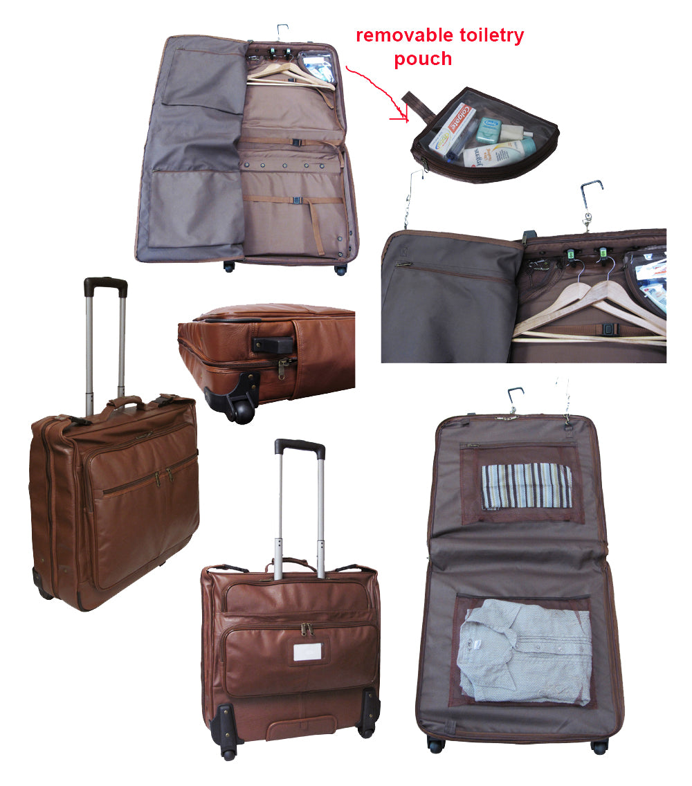 Brown Wheeled Leather Garment Bag (#2482-2)