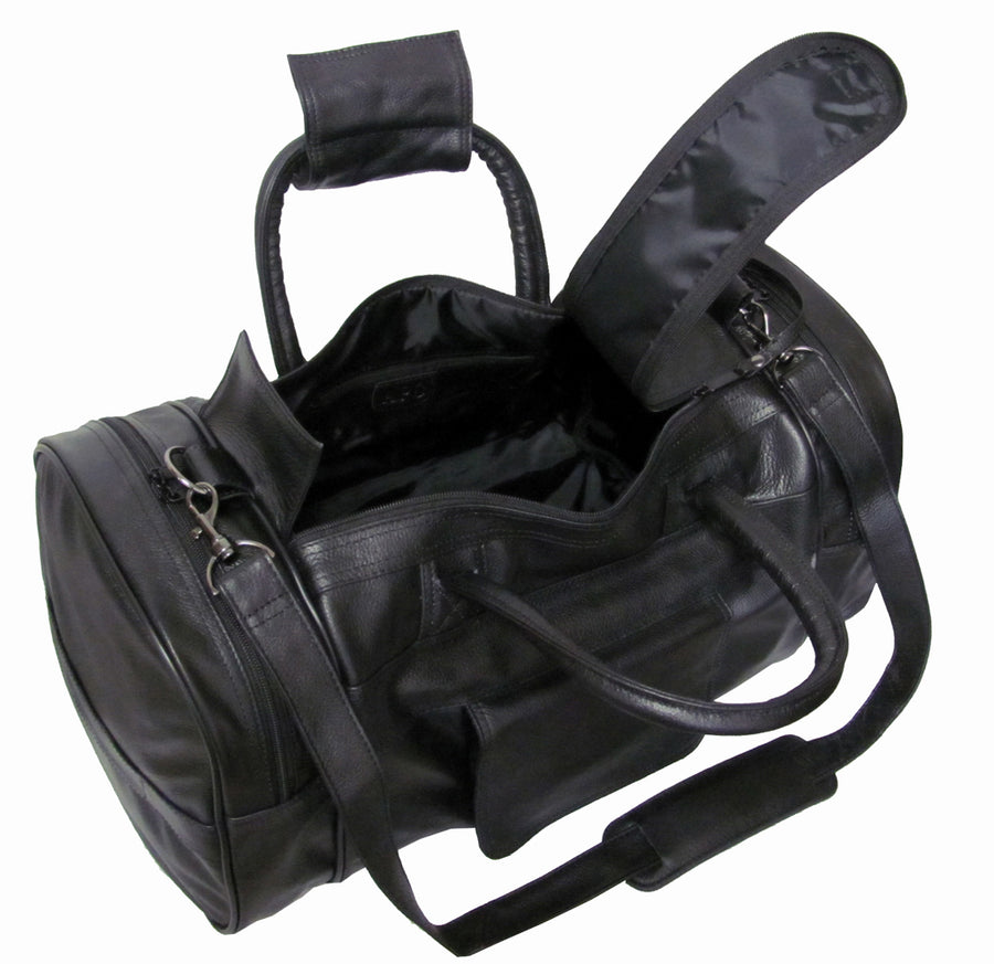 Black Leather 20-inch Dual Zippered Duffel (#3704-9)