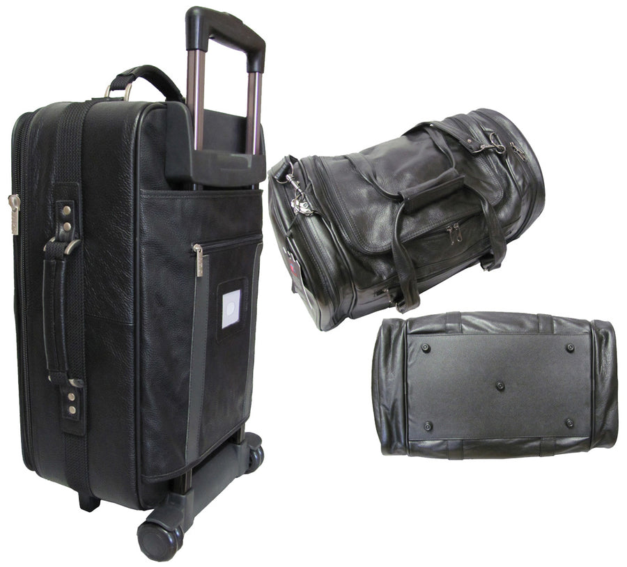 Amerileather Black Leather Two Piece Luggage Set (#7002-0)