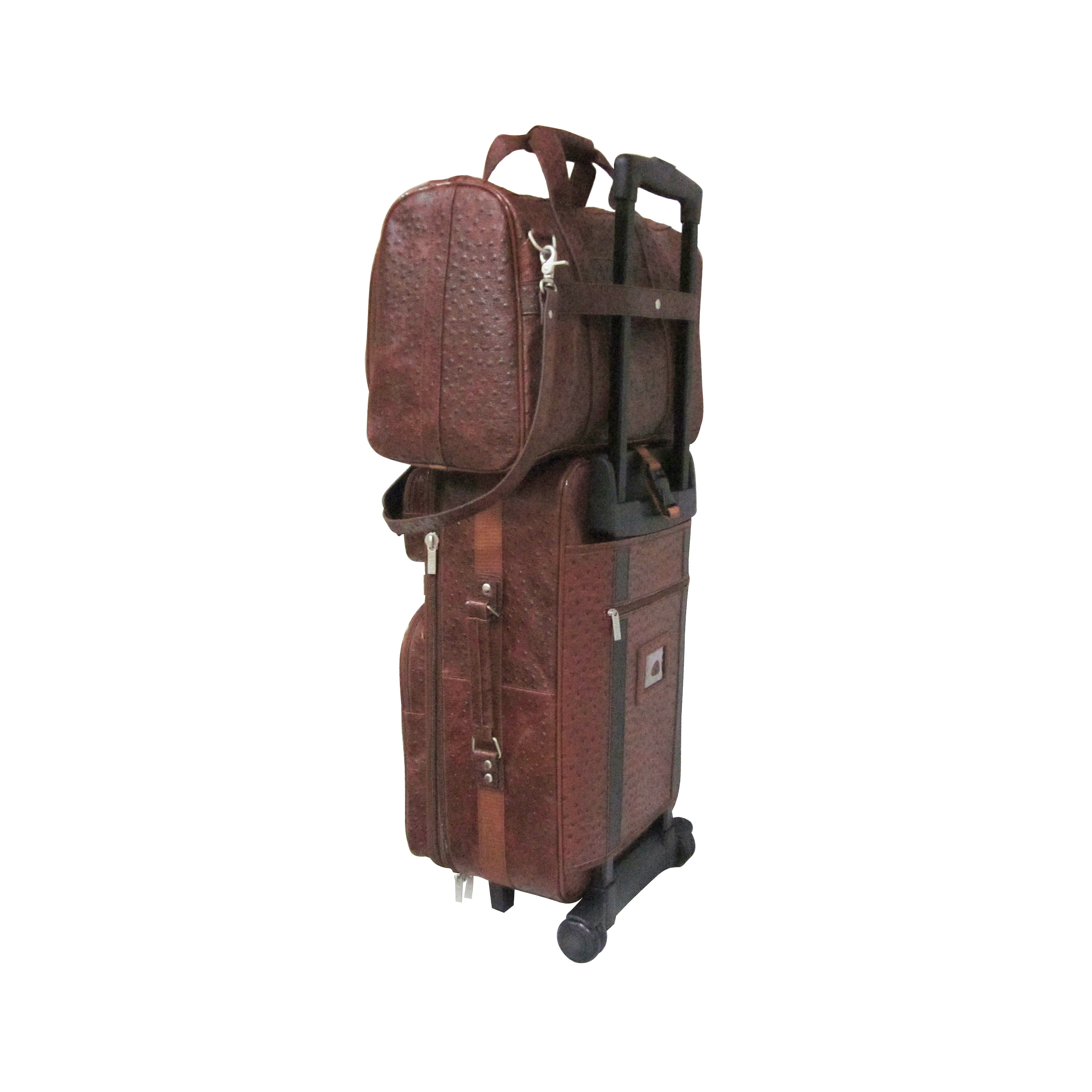 Amerileather Waxy Brown Ostrich Print Leather Two Piece Set Traveler (