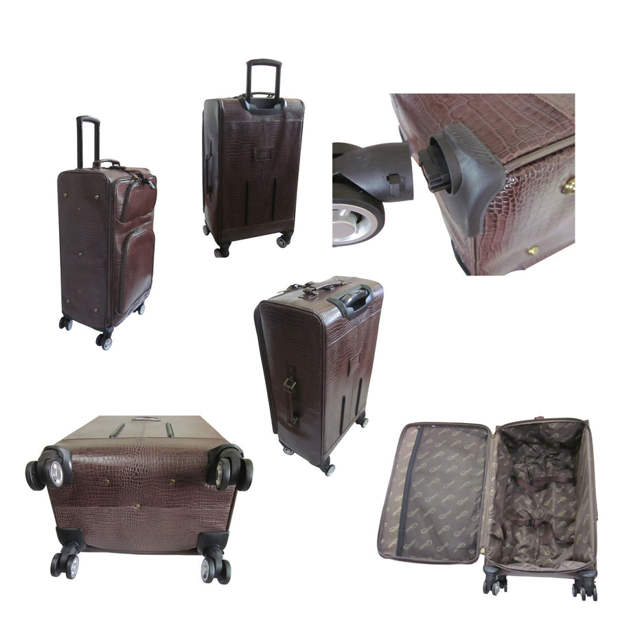 Amerileather Dark Brown Leather Croco-Print 24-inch Removable Spinner Wheels Luggage (#8601-4)