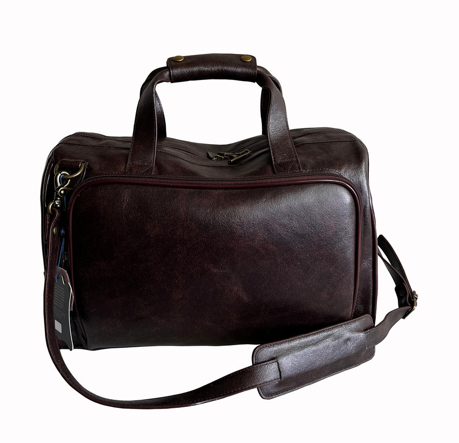 Amerileather Chestnut Brown Leather Two Piece Set Traveler on Spinner Wheels (8602-8)