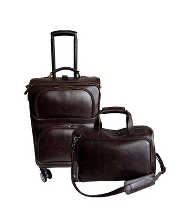 Amerileather Chestnut Brown Leather Two Piece Set Traveler on Spinner Wheels (8602-8)