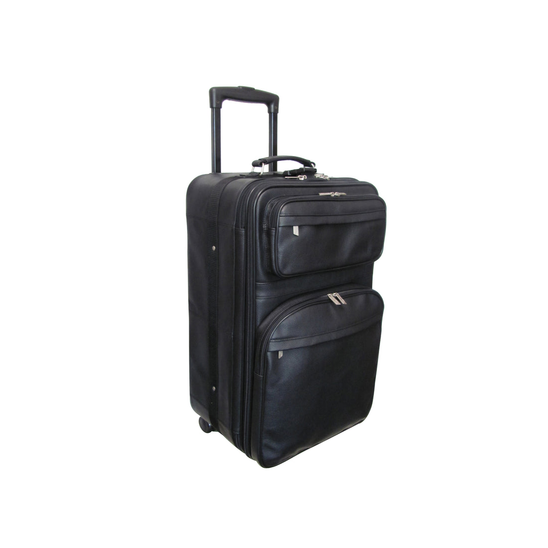 Amerileather Black Leather 26" Expendable Suitcase with Wheels (#89-0)