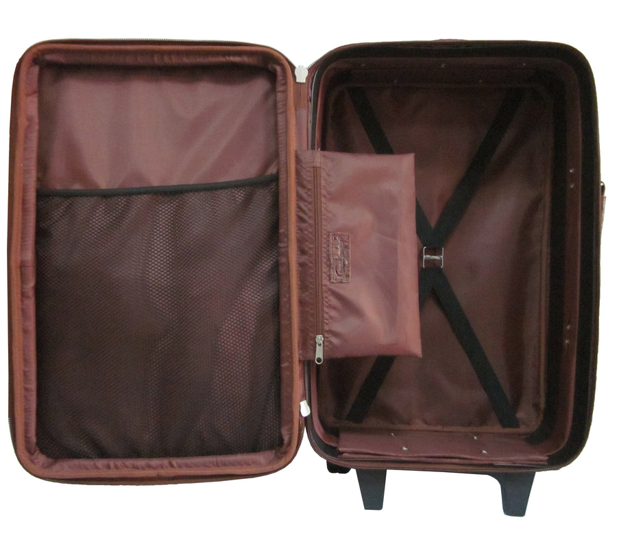 Amerileather Brown Ostrich Print Leather Three Piece Set Traveler (#8003-6)