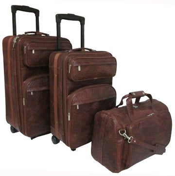 Amerileather Brown Ostrich Print Leather Three Piece Set Traveler (#8003-6)