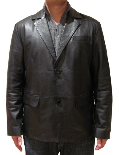 Men's Black Sheepskin Leather Blazer (#291-0)