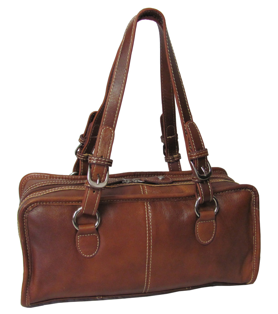 Classy Belt Stitched Leather Satchel (#1828-02459)