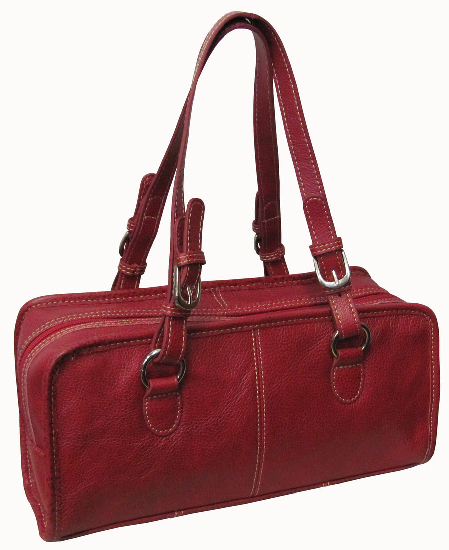 Classy Belt Stitched Leather Satchel (#1828-02459)